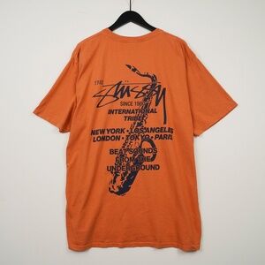 NWT Stussy Shirt Mens Large Black Beat Sounds Tee Pigment Dyed Orange XL